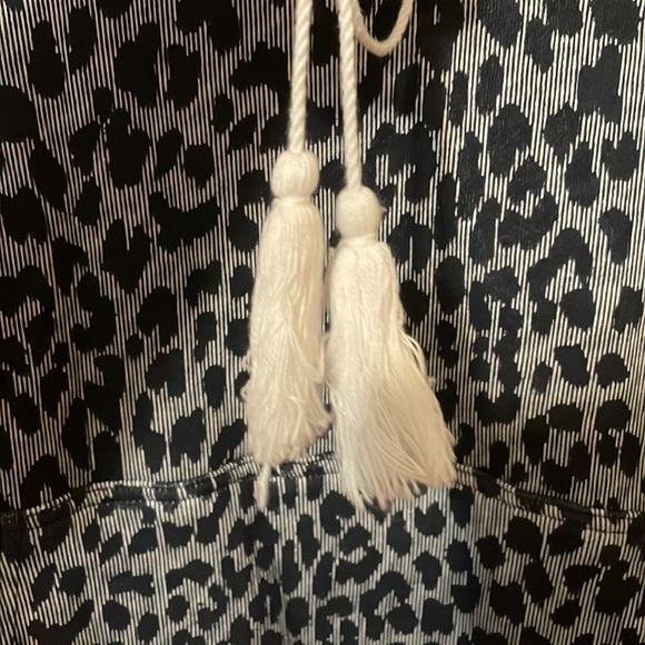 The Upside Blue Leopard Print Mock Neck Drawstring Hoodie Sweatshirt - Picture 5 of 10